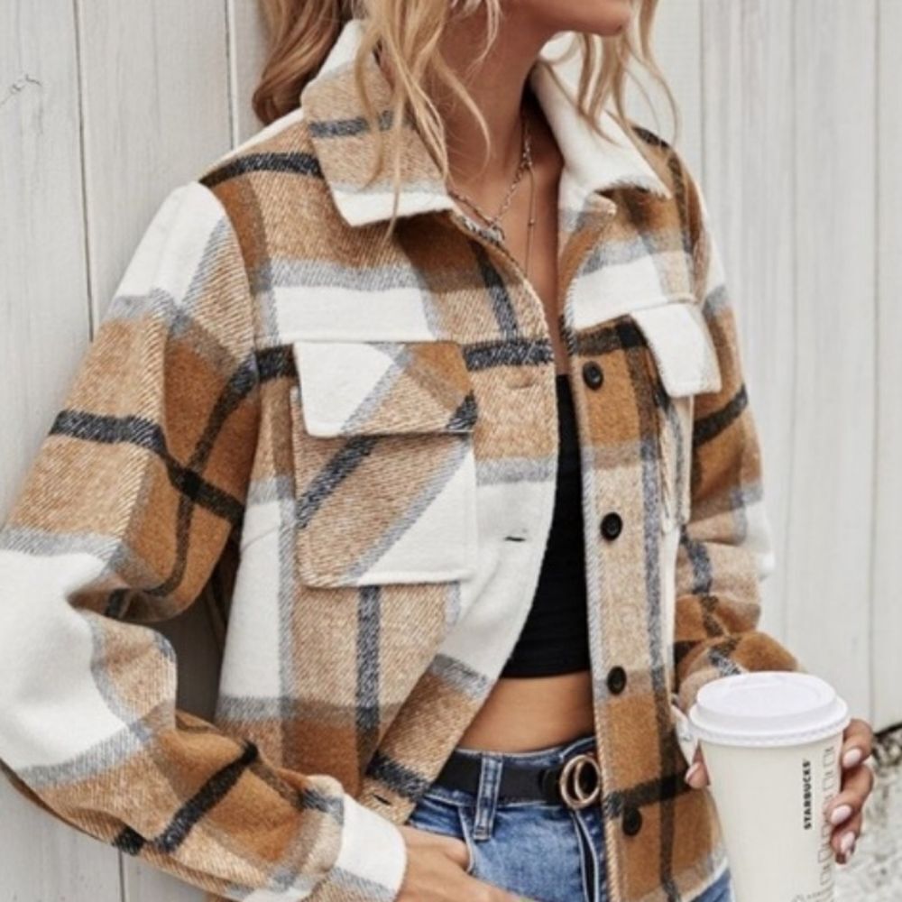BROWN Plaid Jacket S-M-L - Picture 2 of 5